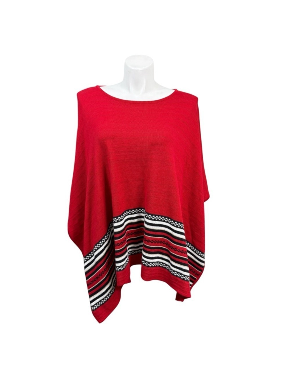 Jones New York Signature Red Knit Poncho Cape Top Size 1SZ NWT